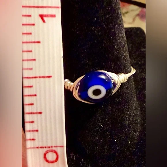 Ring - size 7 - evil eye - wire wrapped - blue & white - New! - Picture 10 of 10